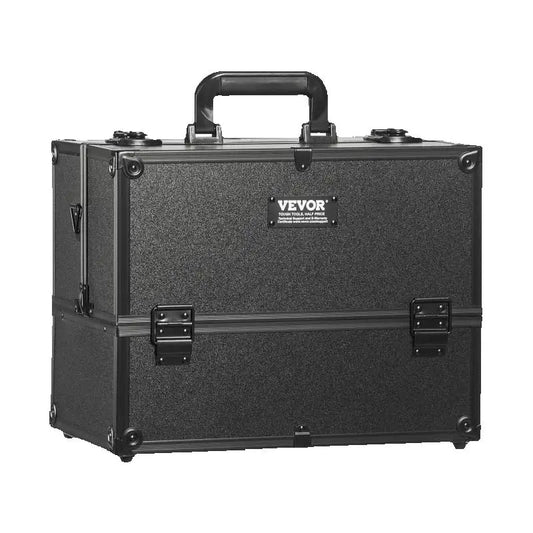 SucceBuy Makeup Train Case Large Portable Cosmetic Case, Professional Makeup Storage Box w/ Handle & Strap Travel for Women