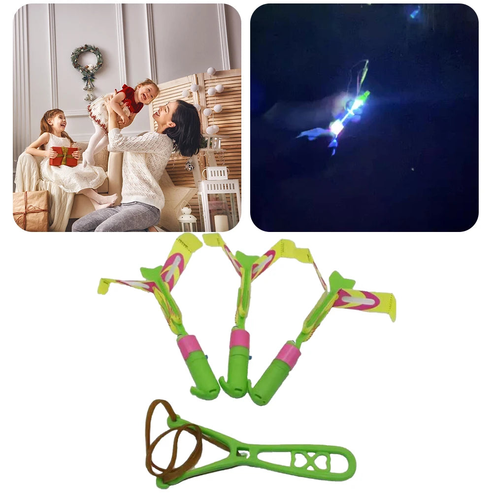 Slingshots Rocket Launcher 10Pcs LED Arrow Helicopters + 10Pcs Launchers Flying  Luminous Slingshot  for Kids Boys Girls