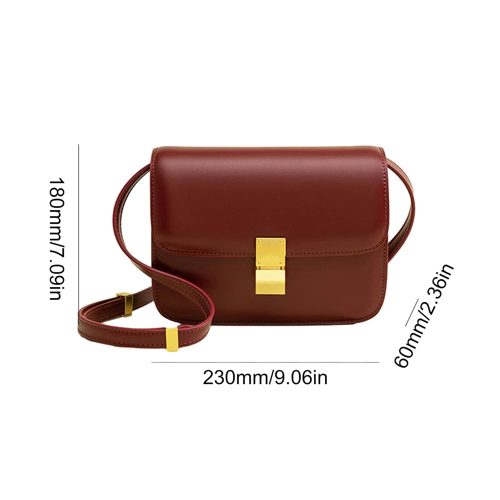 Leather Shoulder Bag for Women Small Square Bag Metal Lock Fashion Messenger Bag Luxury Designer Handbag Casual Commuting Bag