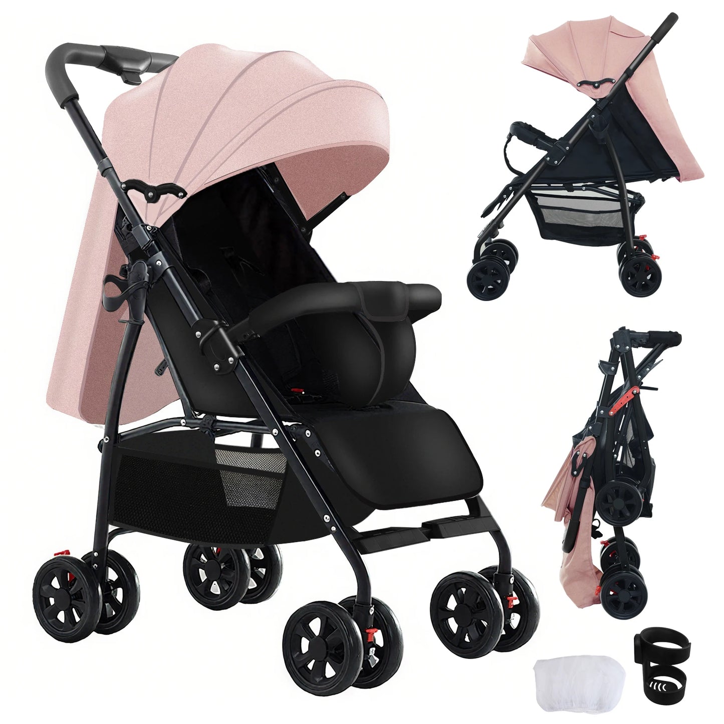 2 in 1 Baby Stroller Baby Carriage Lightweight Stroller Travel System Stroller One Hand Fold Stroller for Travel with Canopy