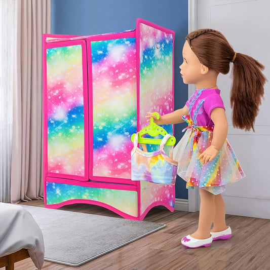 Doll Wardrobe Plastic Portable Closet Dollhouse Furniture For 18 Inch & 43 Cm American Doll Clothes Set Doll Clothes Storage