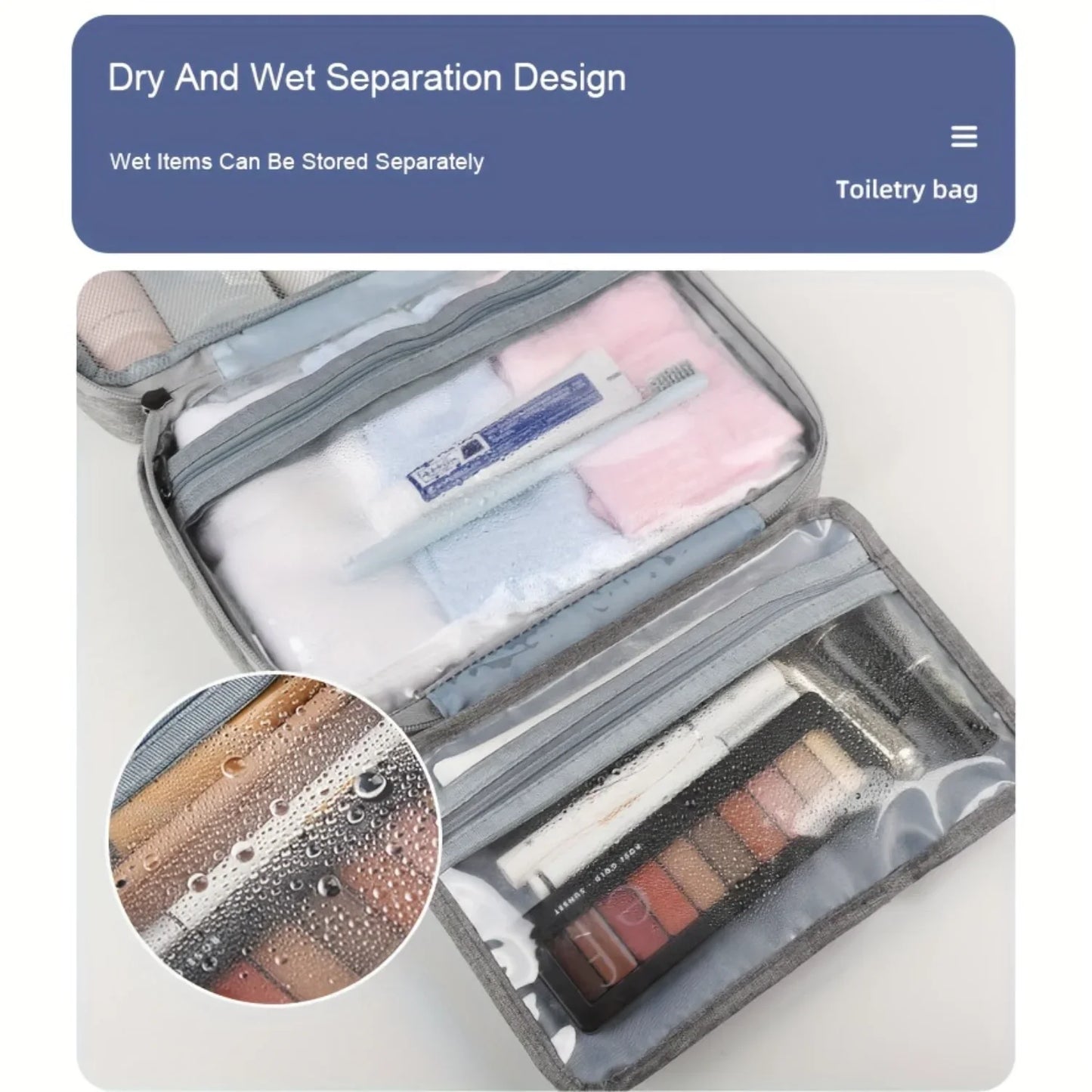 Portable Travel Toiletry Bag with Hanging Hook - Foldable Makeup  Bag for Dry and Wet Separation - Convenient and Compact Wash B
