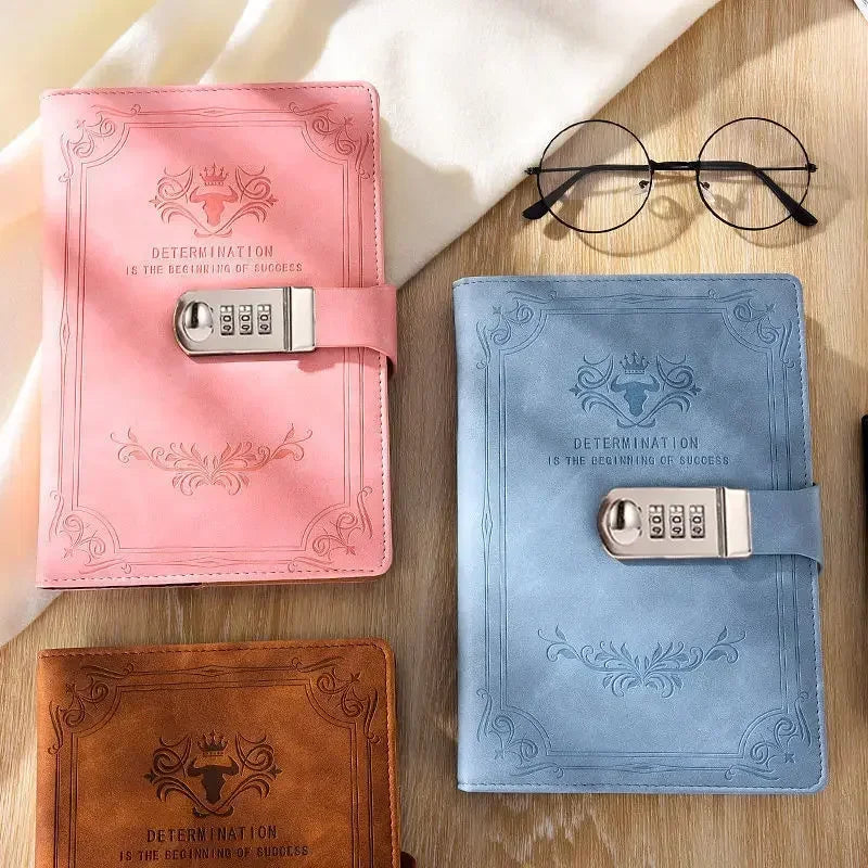 A5  Retro Password Book with Lock Diary Thickened Creative Hand Ledger Student Notepad Stationery Notebook Binder