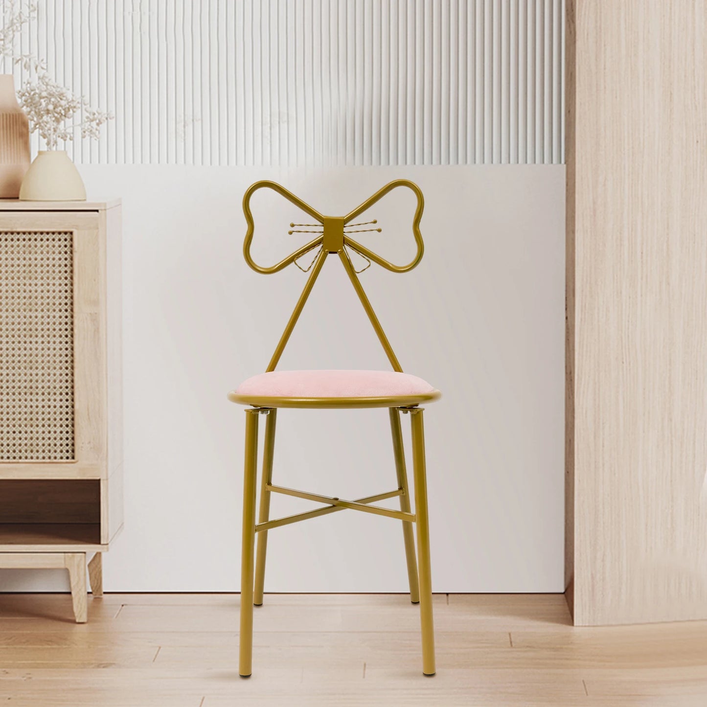 Modern Butterfly Shaped Backrest with Pink Cushion Chair Dining Chair Makeup Cute Girls Chair Backrest for Home Wedding Events