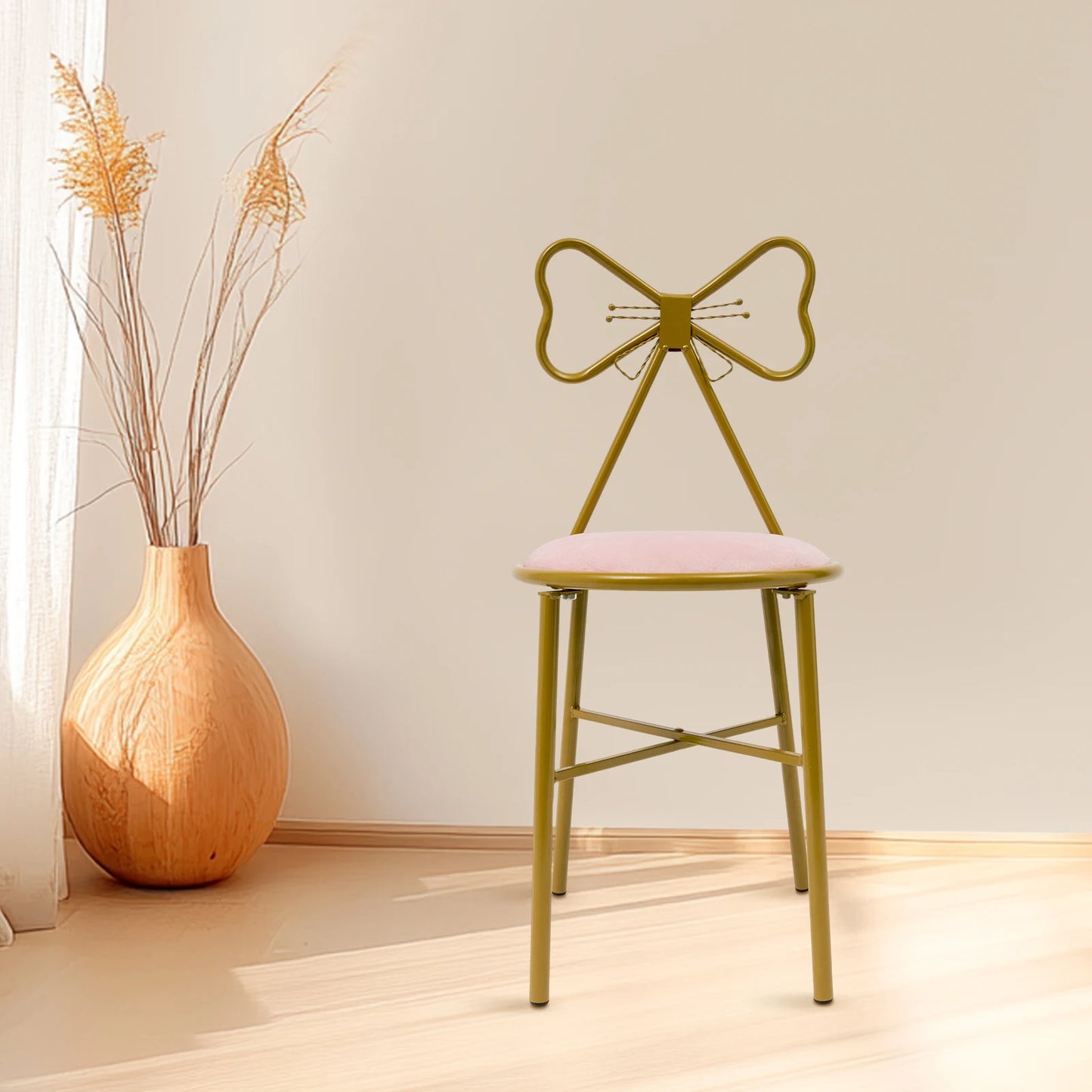 Modern Butterfly Shaped Backrest with Pink Cushion Chair Dining Chair Makeup Cute Girls Chair Backrest for Home Wedding Events