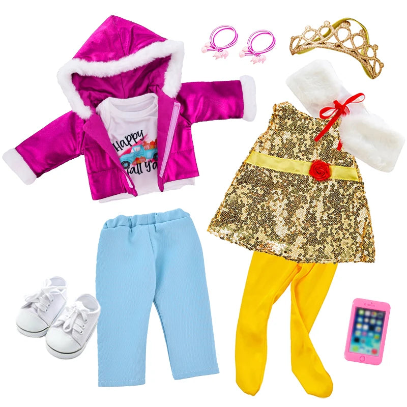 New Jacket Sweat Pants Dress Set For 18Inch/45cm  American Girl Doll Rebirth Doll Girl Doll Clothes Crown Accessories Girl Gift