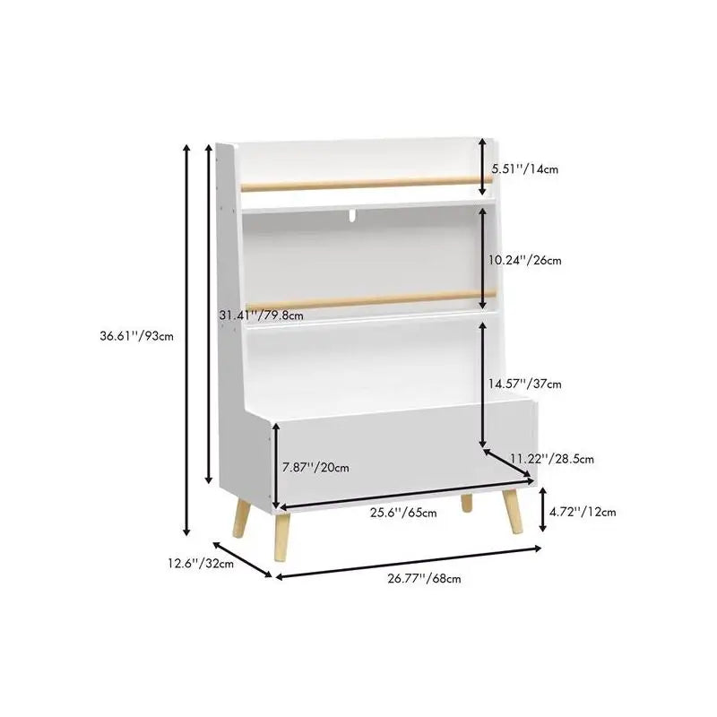 White Kids Bookshelf and Organizer for Books, Magazines, and Toy Storage Cabinet