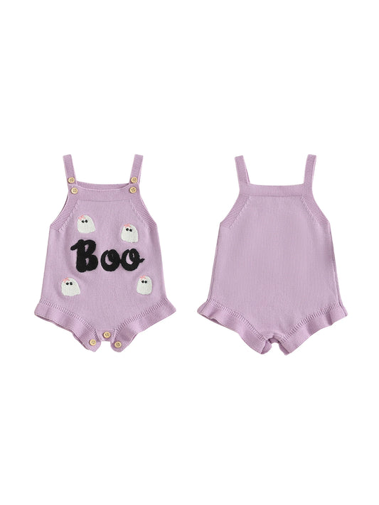 Adorable Toddler Halloween Costume Cute Pumpkin Patch Embroidery Round Neck Sleeveless Ruffle Romper Jumpsuit for Girls