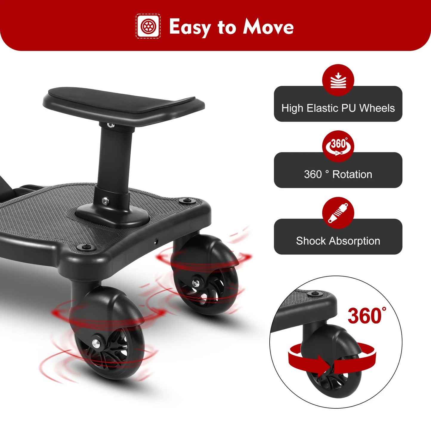 Stroller Wheeled Seat Pedal Board Compatible with Most Strollers, Suitable for 3-7 Years Old