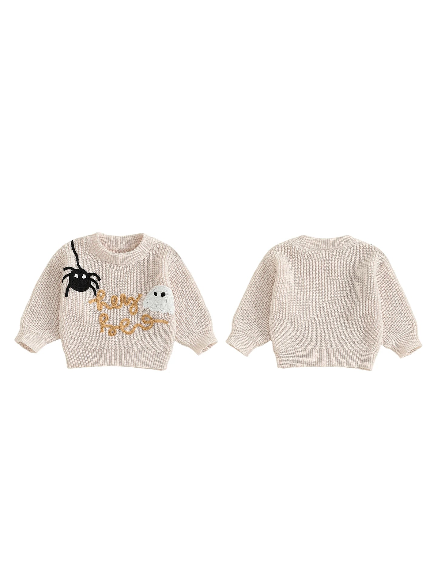 Baby Halloween Sweater Toddler Pumpkin Embroidery Pullover Infant Warm Crewneck Long Sleeve Tops for Boys and Girls