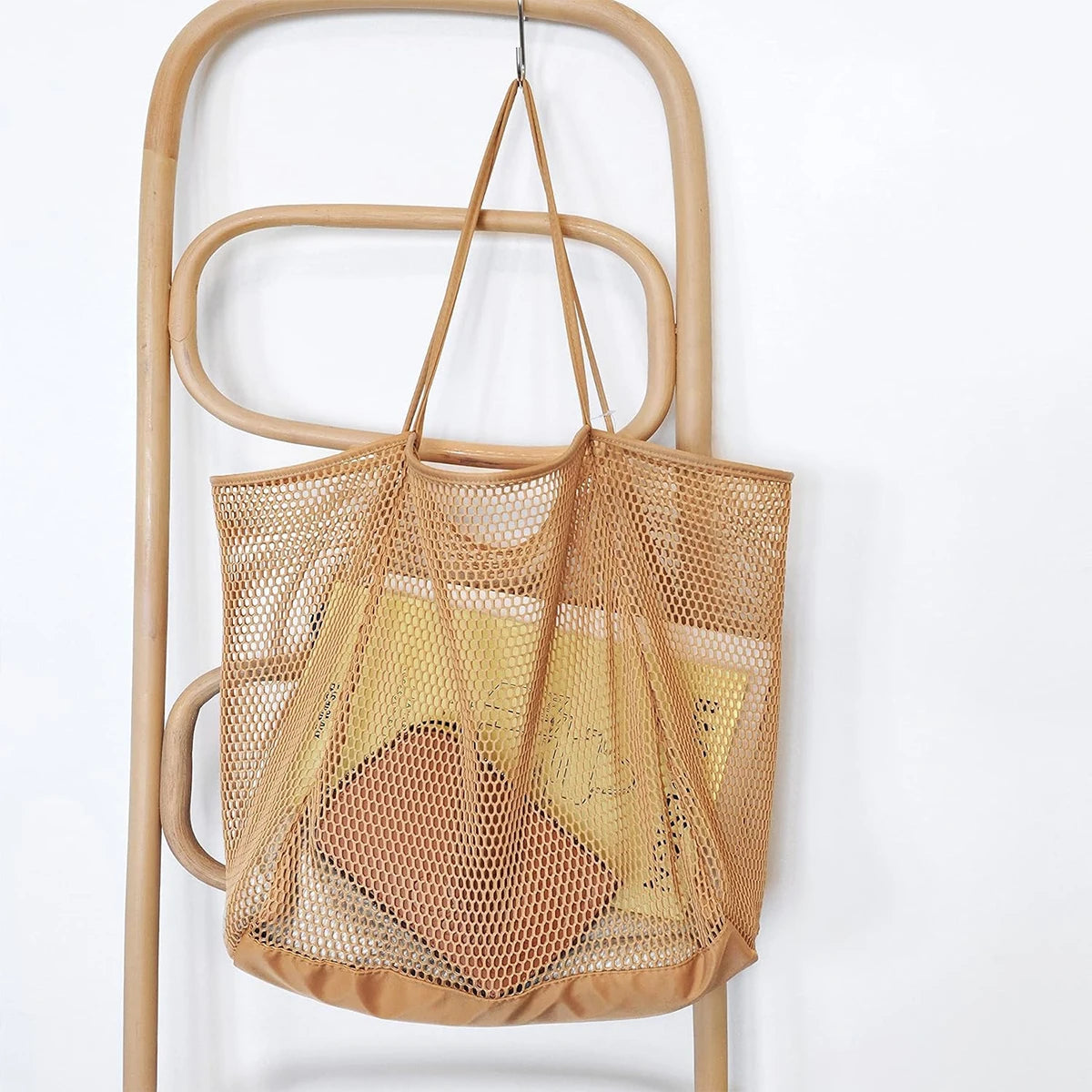 Mesh Beach Tote Womens Shoulder Handbag，Women's Portable Washing and Swimming Clothing Storage Bag