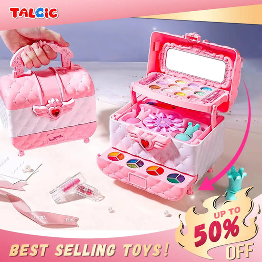 Multi-Layered Foldable Makeup Set for Kids Pretend Play Cosmetic Set for Girls, Learning and Education Toys with Box for Birthda