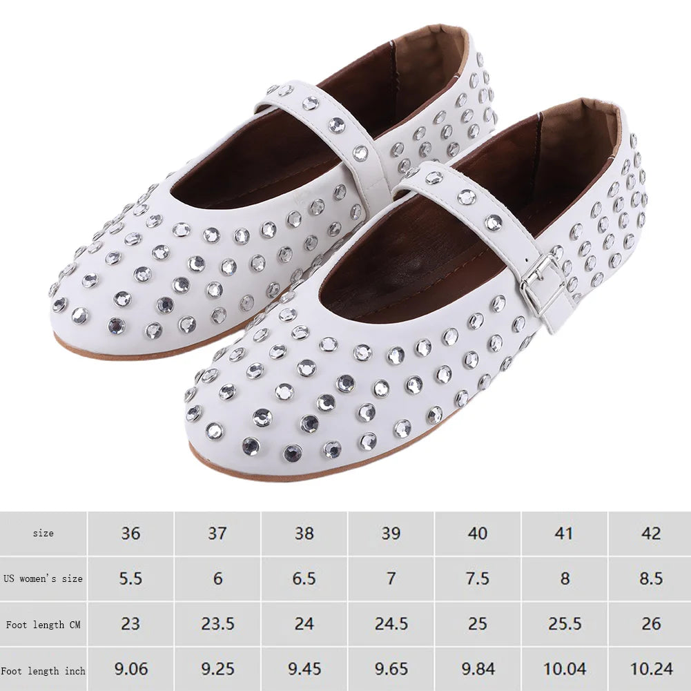 Women Crystal Ballerina Shoes with Buckle Strap Rhinestone Ballet Flats Mary Jane Flats Comfortable Female Casual Shoes