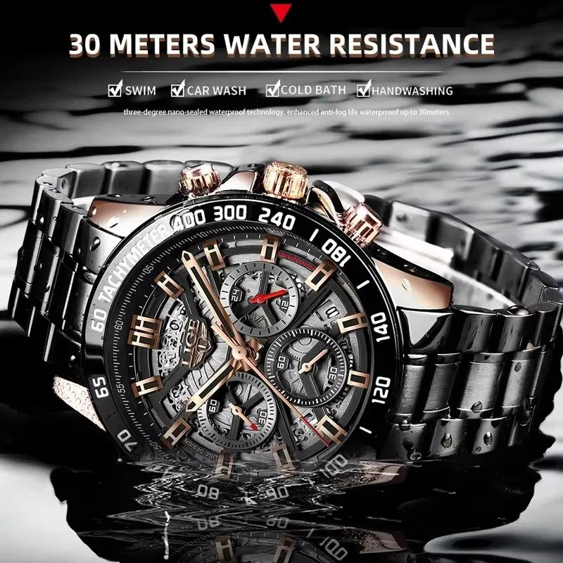 LIGE New Men Casual Sports Watch Top Brand Luxury Watch Waterproof Date Chronograph Stainless Steel Quartz Wristwatch for Men