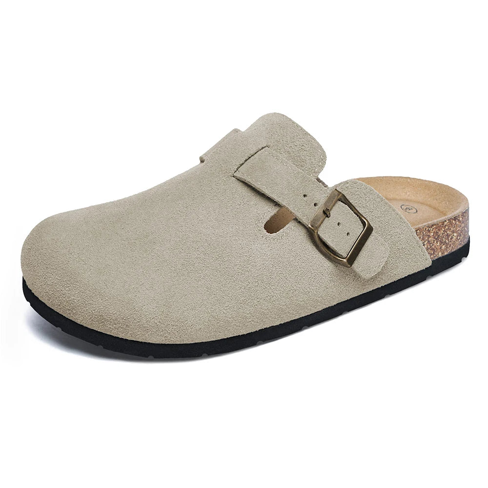 Women's Suede Clogs Shoes Adjustable Buckle Slip Casual Fashion Footbed Home Clog Falt Slippers New 2024
