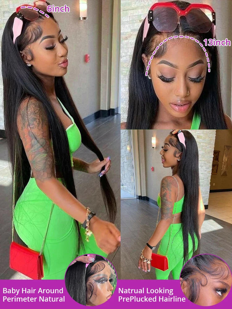 50 Inch Straight 13x4 13x6 HD Transparent Lace Front Wig Human Hair Brazilian Remy Lace Frontal Wigs For Women High 250% Density