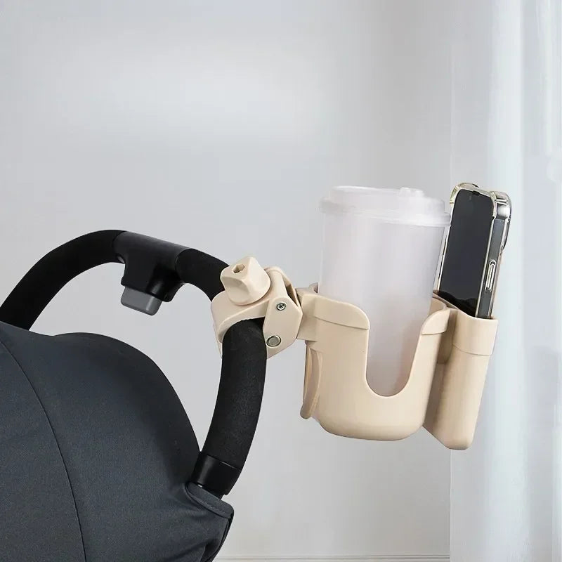 Anti-Slip 2 in 1 Universal Cup Holder for Bicycle and Stroller with Phone Stand Water Bottle Organizer Durable Plastic Design