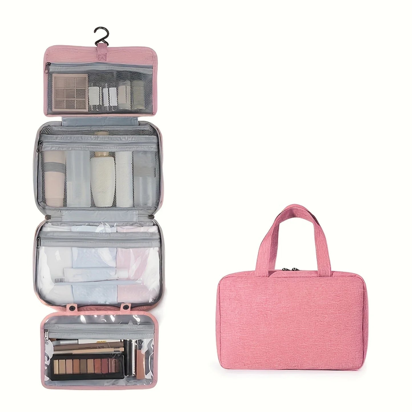 Portable Travel Toiletry Bag with Hanging Hook - Foldable Makeup  Bag for Dry and Wet Separation - Convenient and Compact Wash B