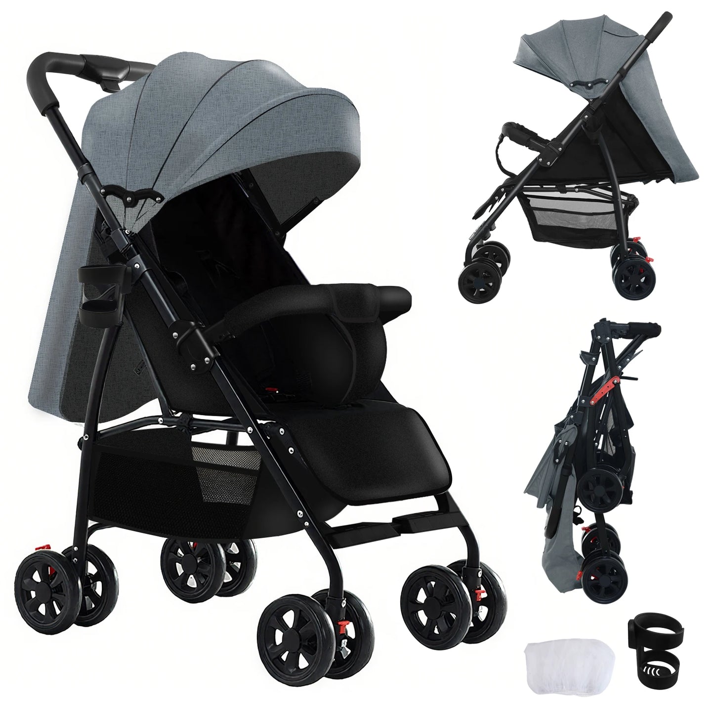2 in 1 Baby Stroller Baby Carriage Lightweight Stroller Travel System Stroller One Hand Fold Stroller for Travel with Canopy