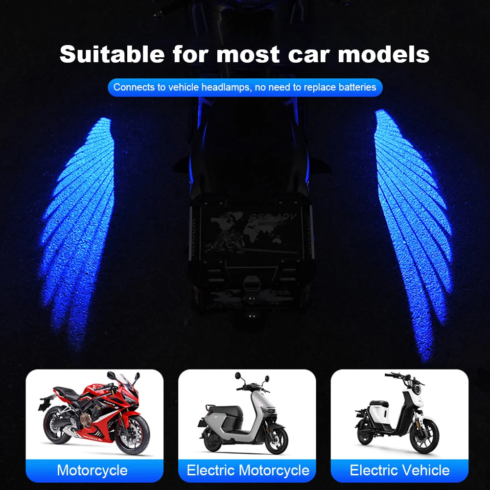 2Pcs LED Welcome Light Waterproof Angel Wings Projection Lights Super Bright Motorcycle Welcome Light 8-30V LED Carpet Underglow