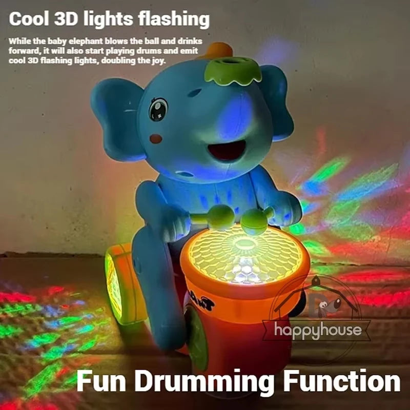 Musical Walking Elephant Drummer Toy, Children's Musical Walking Elephant Toy, LED Musical Elephant Lighting up Singing Toy Kids
