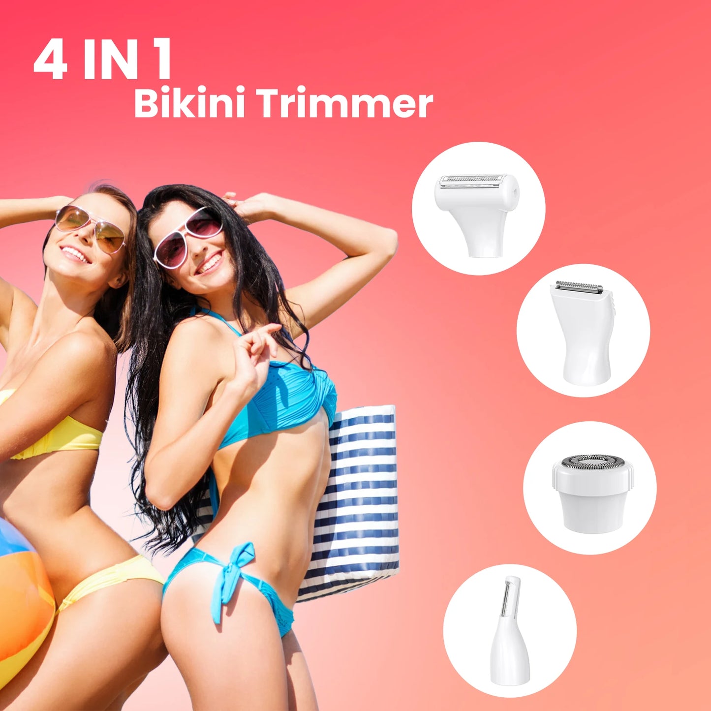 MAXGROOM 4 in 1 Body Hair Trimmer Kit for Women Electric Nose Ear Trimmer Rechargeable Razors for Groin IPX6 Waterproof Epilator