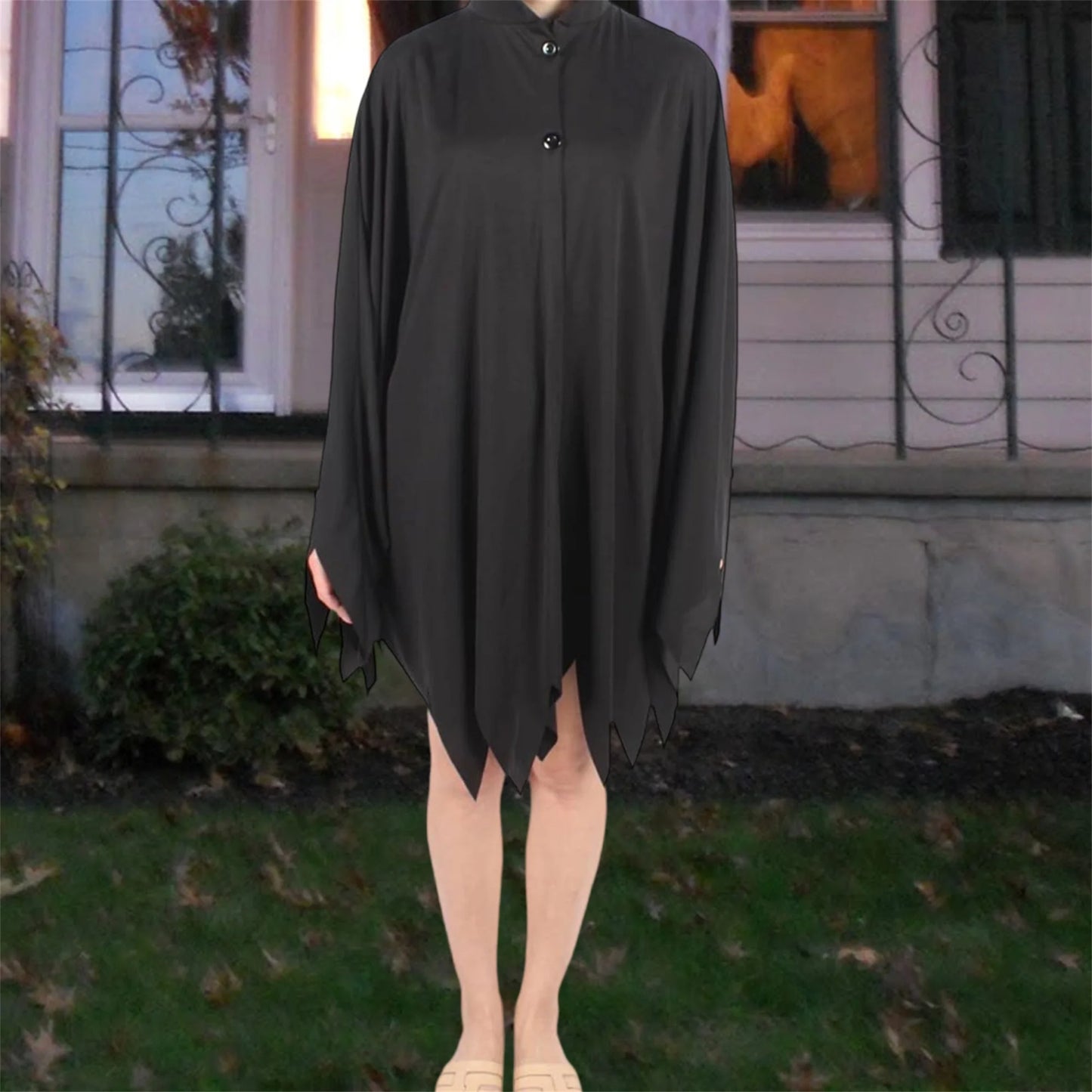 Black Gothic Hooded Cloak for Adults Halloween Costume Unisex Cosplay Cape with Mothman Design for Men and Women