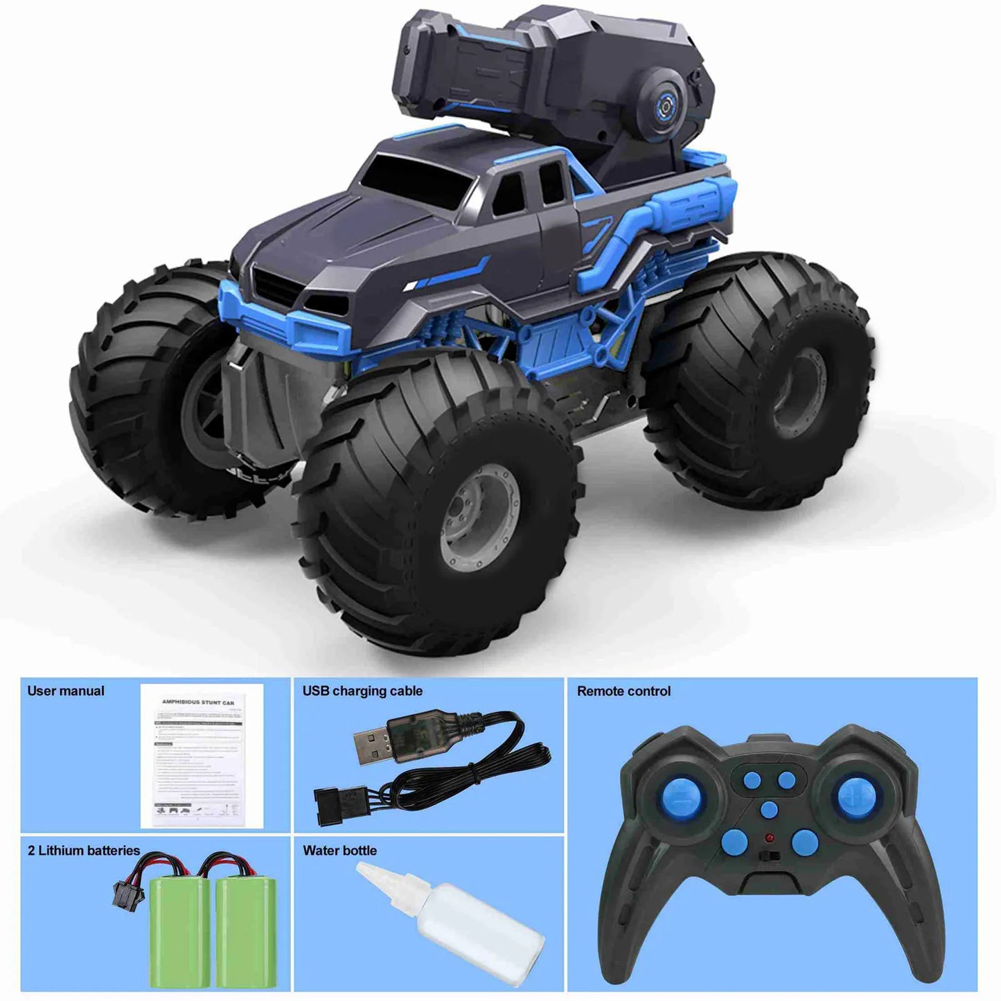 Amphibious RC Car Boat with Water Sprayer Toy 1:16 4 Wheel Drive Remote Control Truck with 2 Batteries for Boys Girls Aged 6+