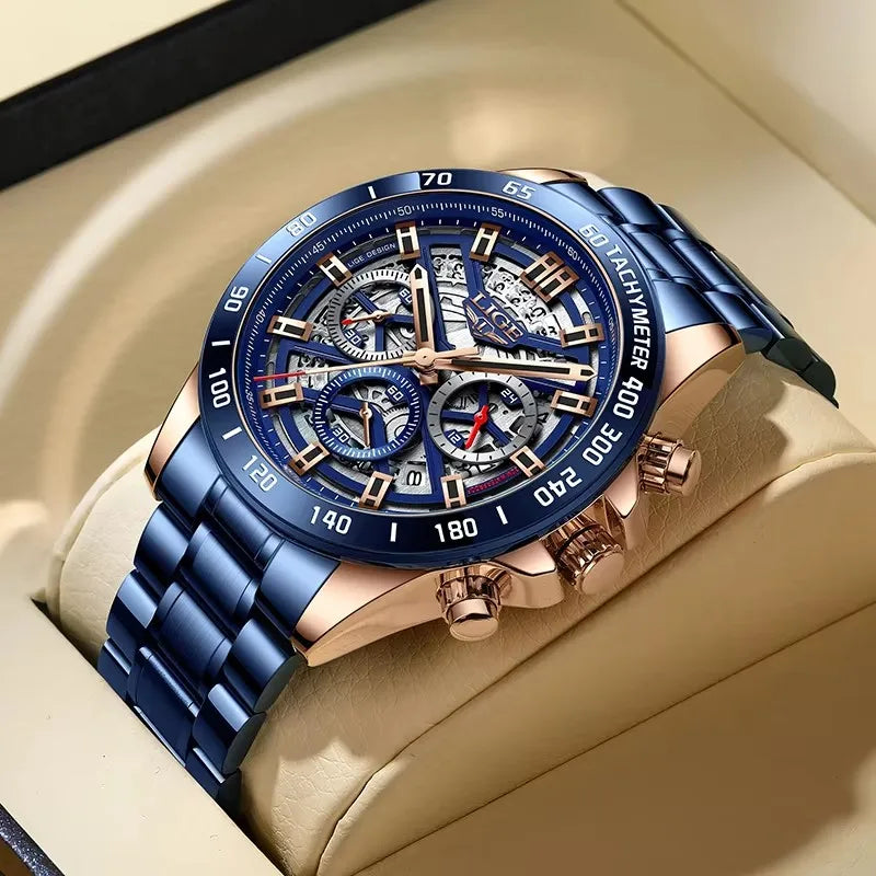 LIGE New Men Casual Sports Watch Top Brand Luxury Watch Waterproof Date Chronograph Stainless Steel Quartz Wristwatch for Men