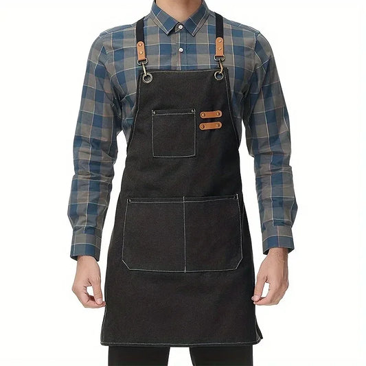 Professional Kitchen Apron,Oil-proof Canvass Aprons with Large Pocket for Men Women,Chef Work Apron for Grill Restaurant Bar