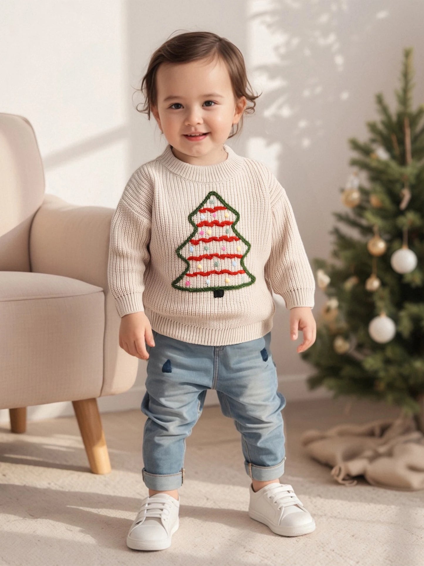 Infant Holiday Reindeer Sweater Festive Snowflake Patterned Knit Pullover for Baby Boys and Girls in Winter Season