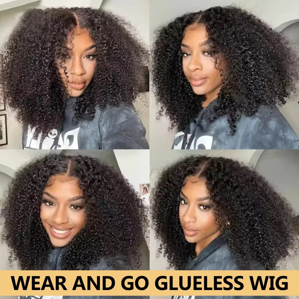 Half Wig Human Hair Flip Over 3 IN 1 Afro Kinky Curly V Part Wig Pre Cut HD Lace Glueless Wigs Human Hair For Women 250% Density