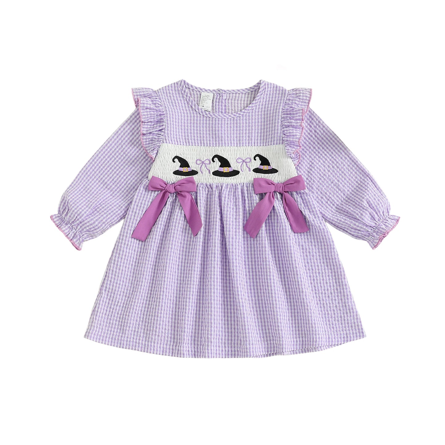 Girls Long Sleeve Plaid Dress with Crew Neck Casual Fall Dress for Kids Halloween Costume Party Outfit