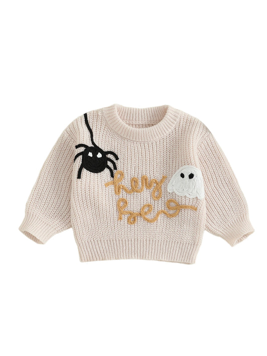 Baby Halloween Sweater Toddler Pumpkin Embroidery Pullover Infant Warm Crewneck Long Sleeve Tops for Boys and Girls