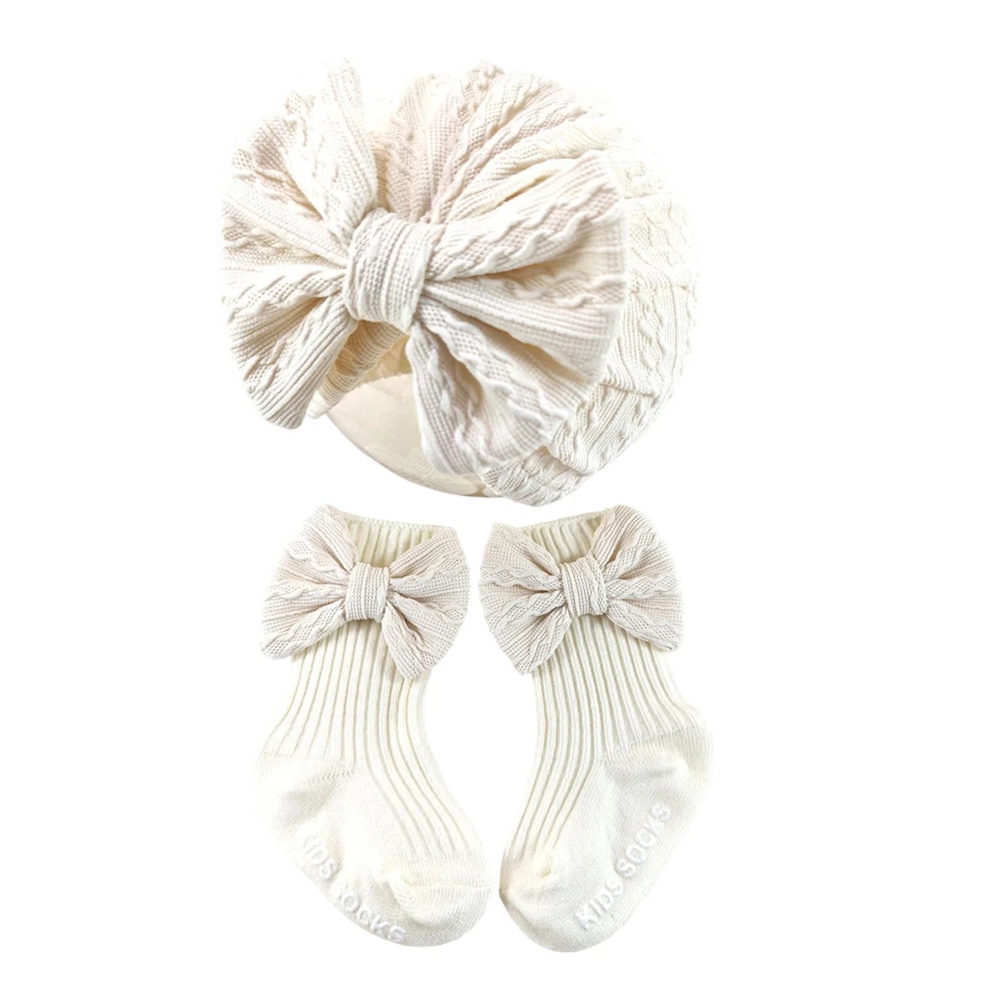 Baby Girl Turban Hat and Socks Set Infant Bow Hat Soft Cute Beanie Caps for Newborn Girls