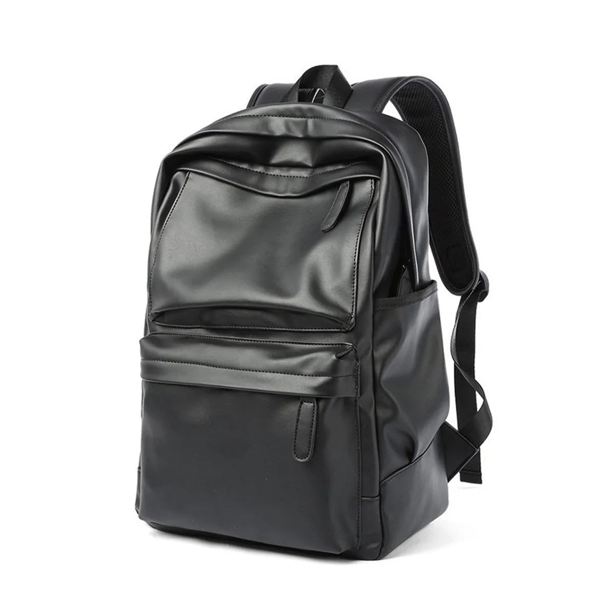Men's Fashion Backpack PU Leather Waterproof Casual Travel Bag for 14-Inch Laptop