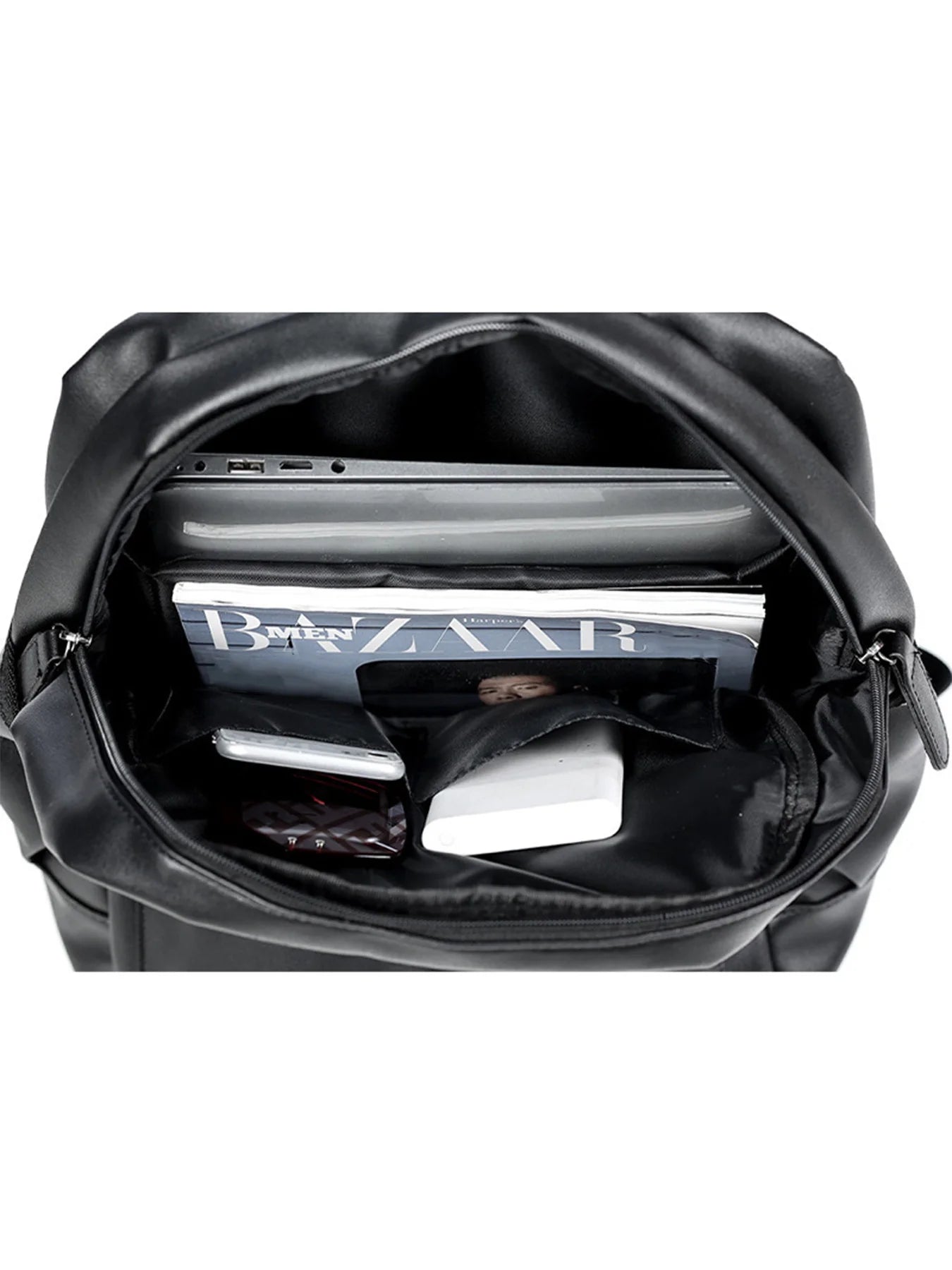 Men's Fashion Backpack PU Leather Waterproof Casual Travel Bag for 14-Inch Laptop