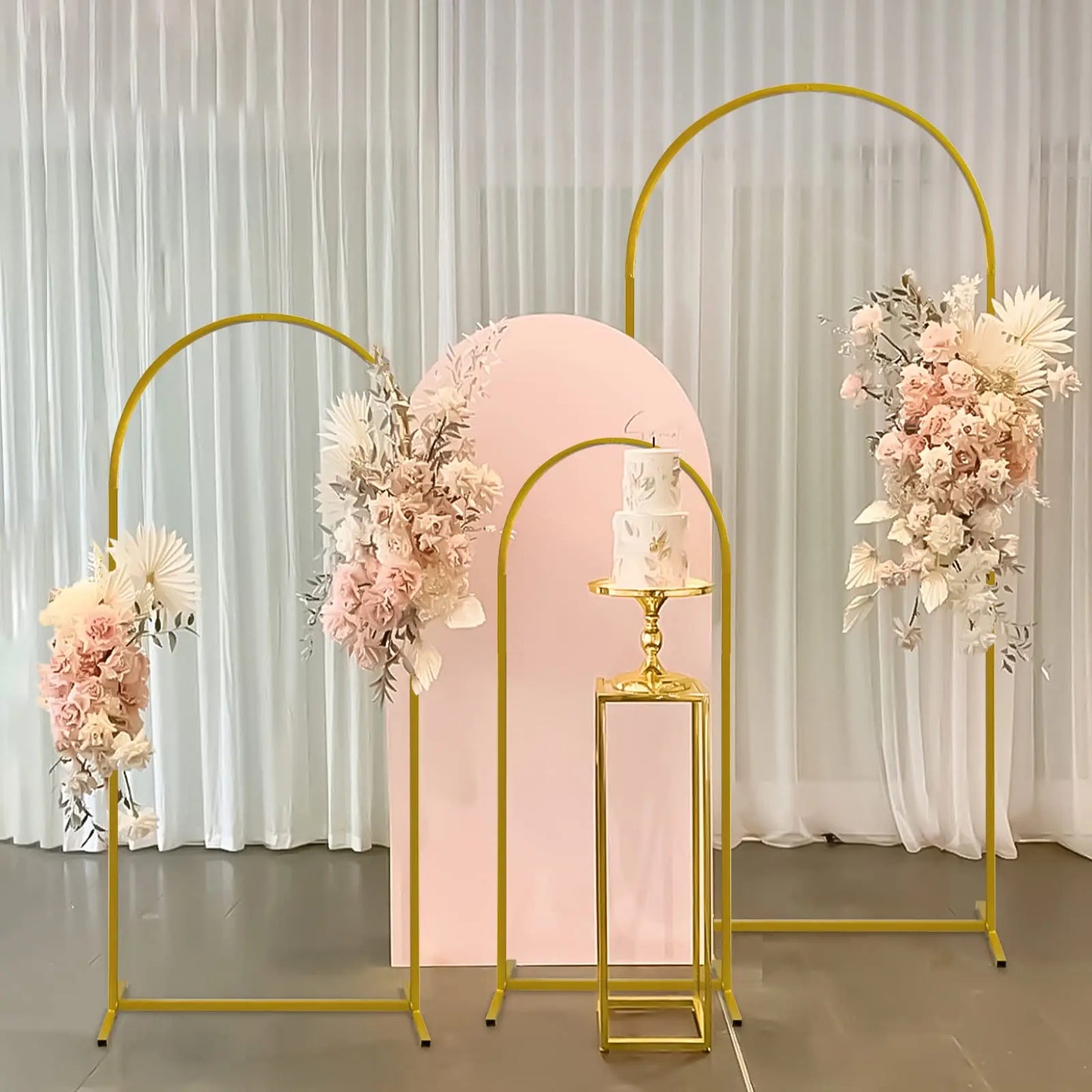 Wedding Arch Backdrop Stand Set of 3 Gold Metal Arch Backdrop Stand for Wedding Ceremony Baby Shower Birthday