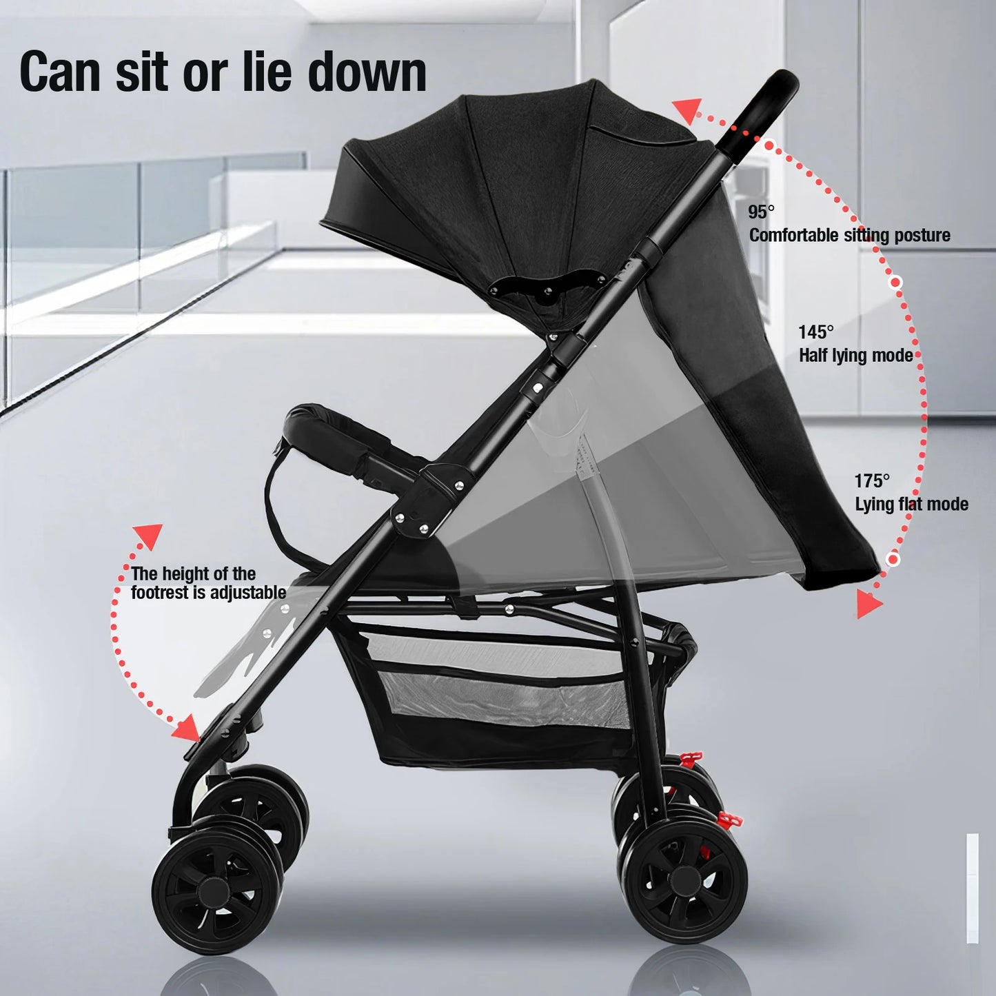 2 in 1 Baby Stroller Baby Carriage Lightweight Stroller Travel System Stroller One Hand Fold Stroller for Travel with Canopy