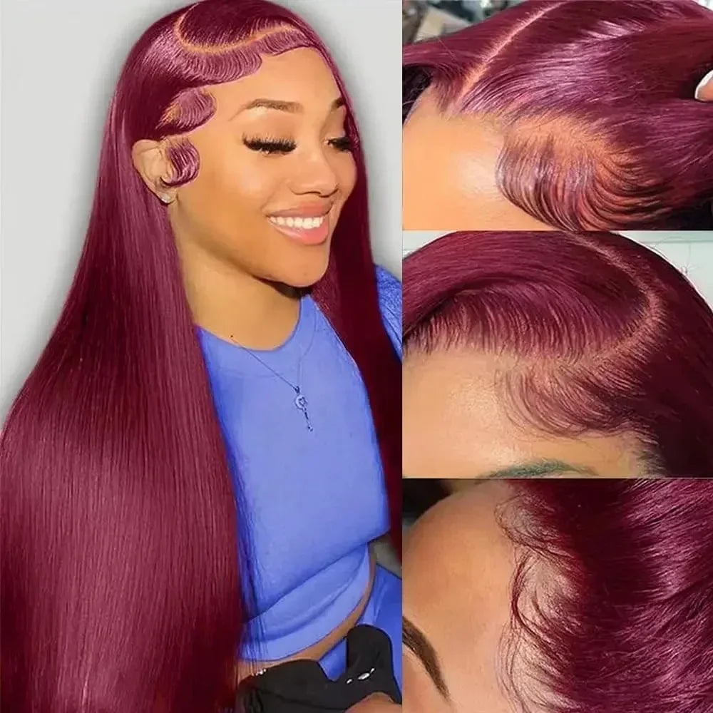 200 Density 99J Burgundy Lace Front Human Hair Wigs  13x6 HD Lace Frontal Wig Straight 100% Human Hair Red Wigs for Women