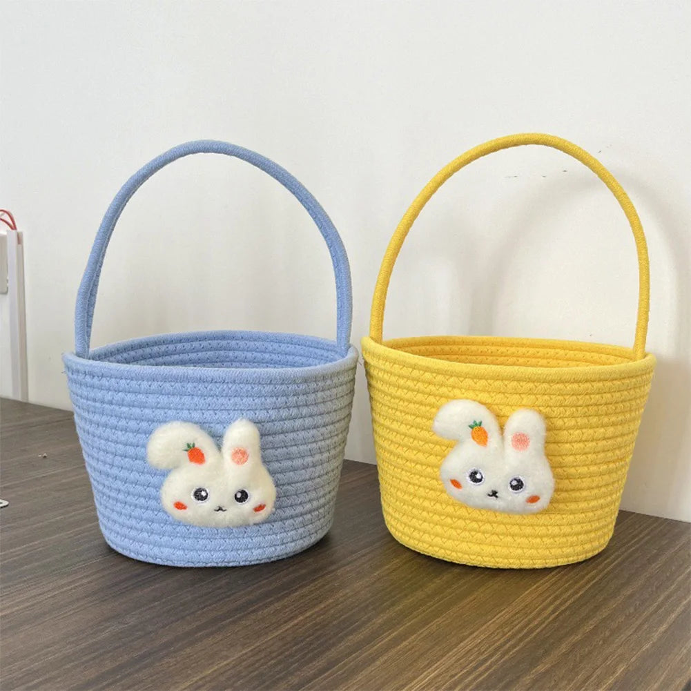 Easter Basket with Handle Bunny Gift Basket Easter Gift Storage Basket Cute Bunny Basket for Toddler Babies