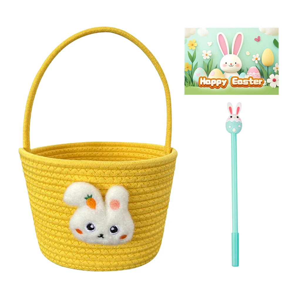 Easter Basket with Handle Bunny Gift Basket Easter Gift Storage Basket Cute Bunny Basket for Toddler Babies