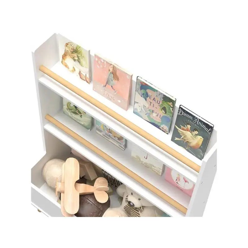 White Kids Bookshelf and Organizer for Books, Magazines, and Toy Storage Cabinet