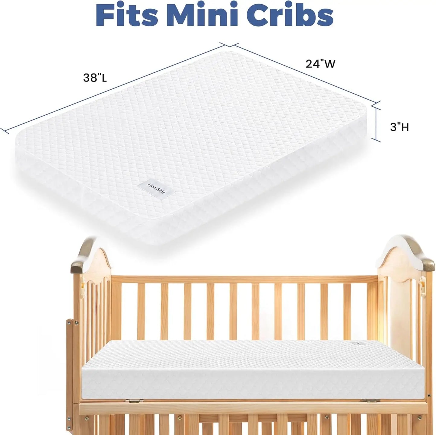 38’’x24’’ Mini Crib Mattress, Dual-Sided Waterproof Breathable Hypoallergenic, Premium Memory Foam & High Density Foam, White