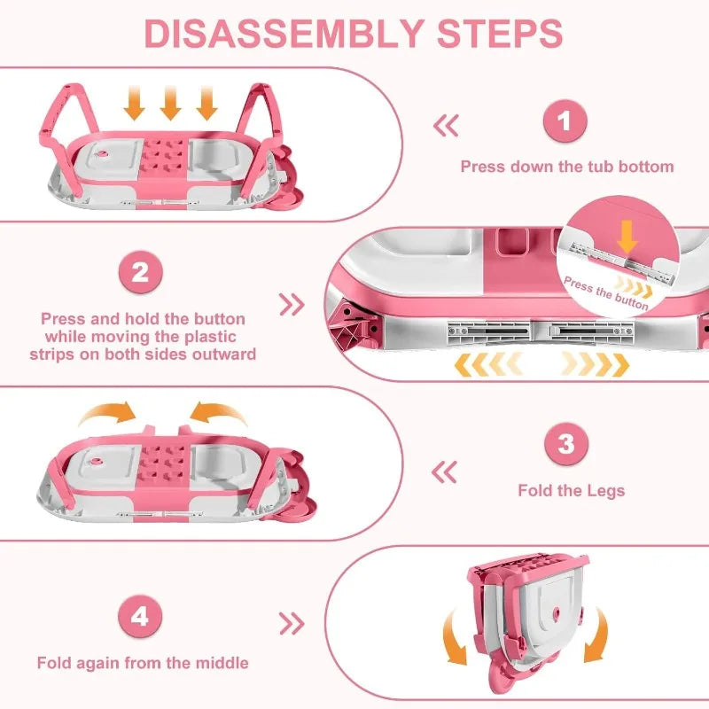 Collapsible Baby Bathtub for Newborn with Thermometer & 1 Hooded Towel & 1 Soft Floating Cushion,Portable Travel Bathtu