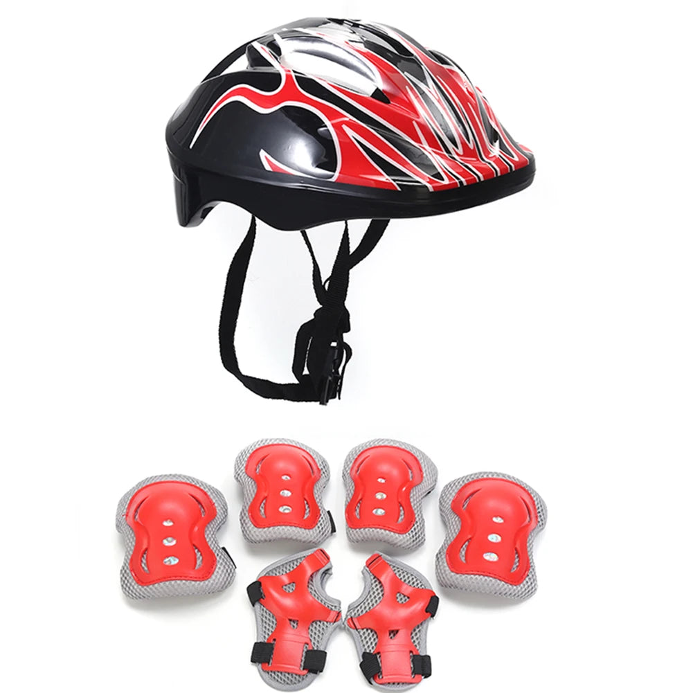 7Pcs Kids Helmet Knee Elbow Pad Sets Protective Gear Set Wrist Pad Kid Bicycle Cycling Safety Helmet Set Sport Protective Supply