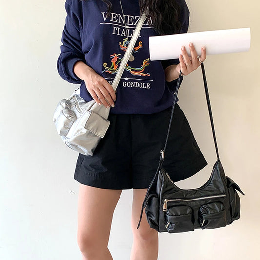 Women Retro Shoulder Bag Large Capacity Leather Tote Handbag Versatile Multi-Pocket Purse Top Handle Bag Girl Stylish Purse