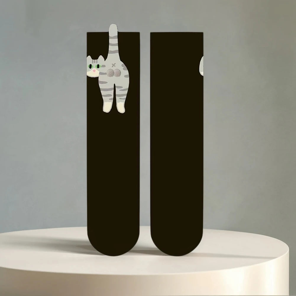 2Pcs Funny Cotton Socks Breathable Cartoon Animal Socks Cat Middle Tube Socks Novelty Gifts for Cat Lovers