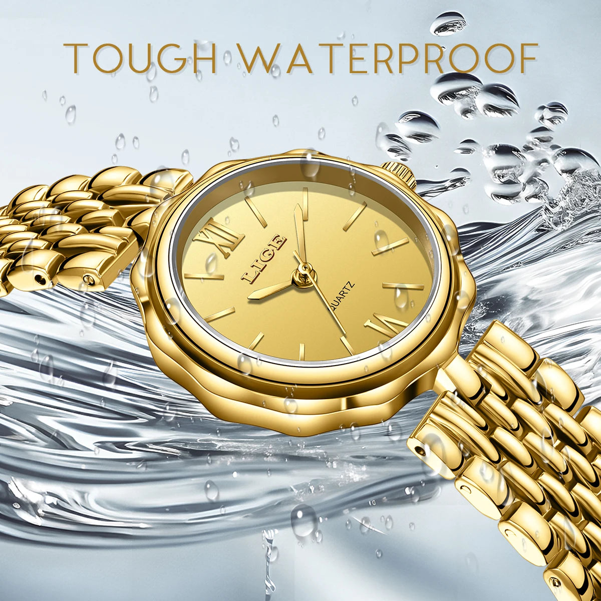 LIGE Fashion Golden Woman Watch Luxury Stainless Steel Ladies Watches Small Dial Elegant Female Quartz Bracelet Wristwatch+Box