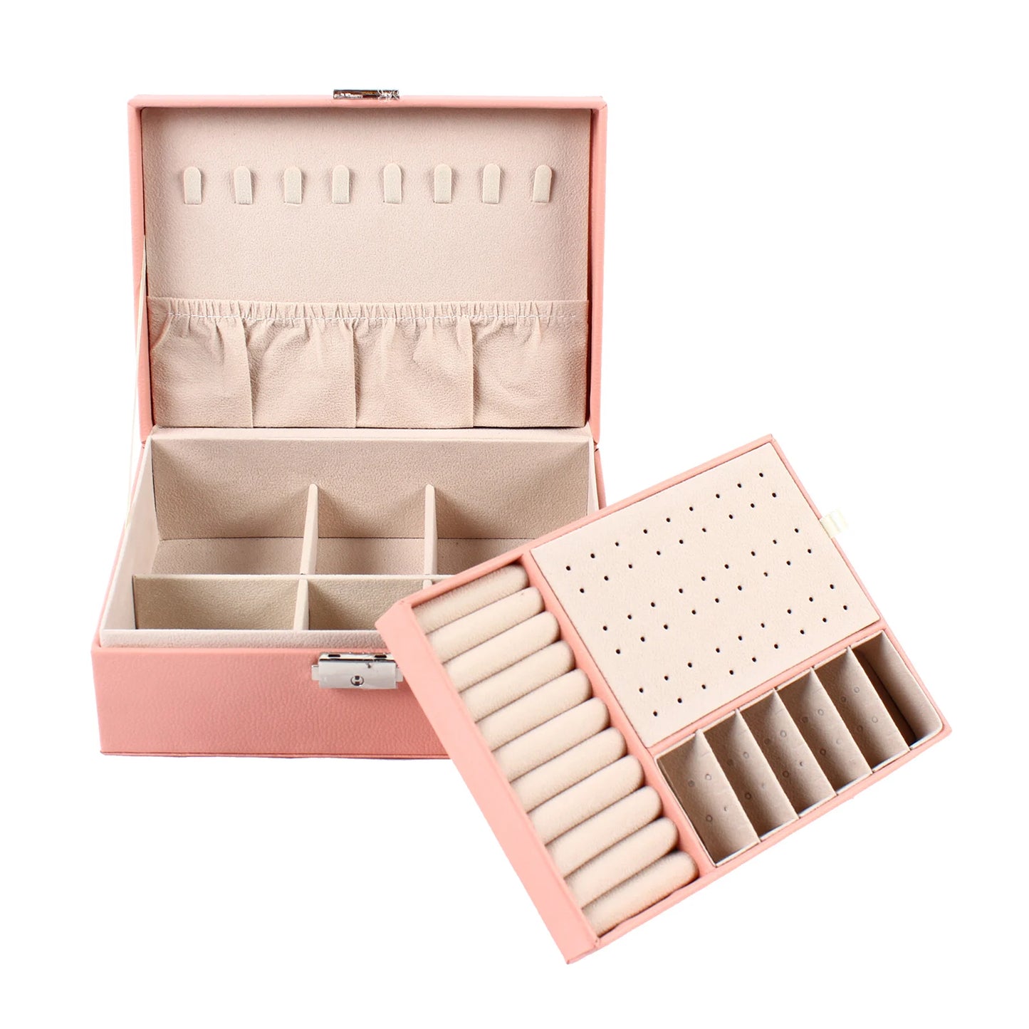 2 Layer Storage Velvet Jewelry Box With Lock Leather Large Gift Case Jewelry Display Box for Bracelet Ring Stud Earring